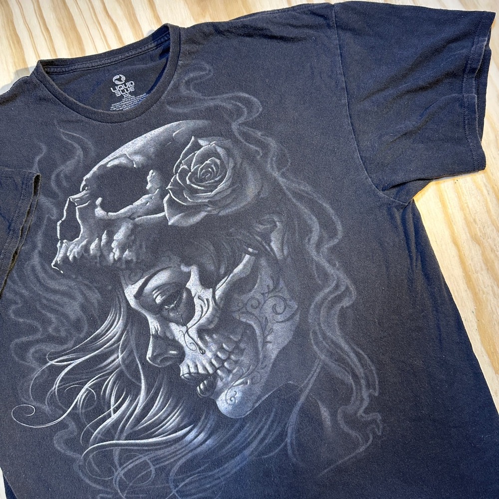 Liquid Blue Men's Sugar Skull Day of the Dead Rose Graphic Tee Shirt Black XXL